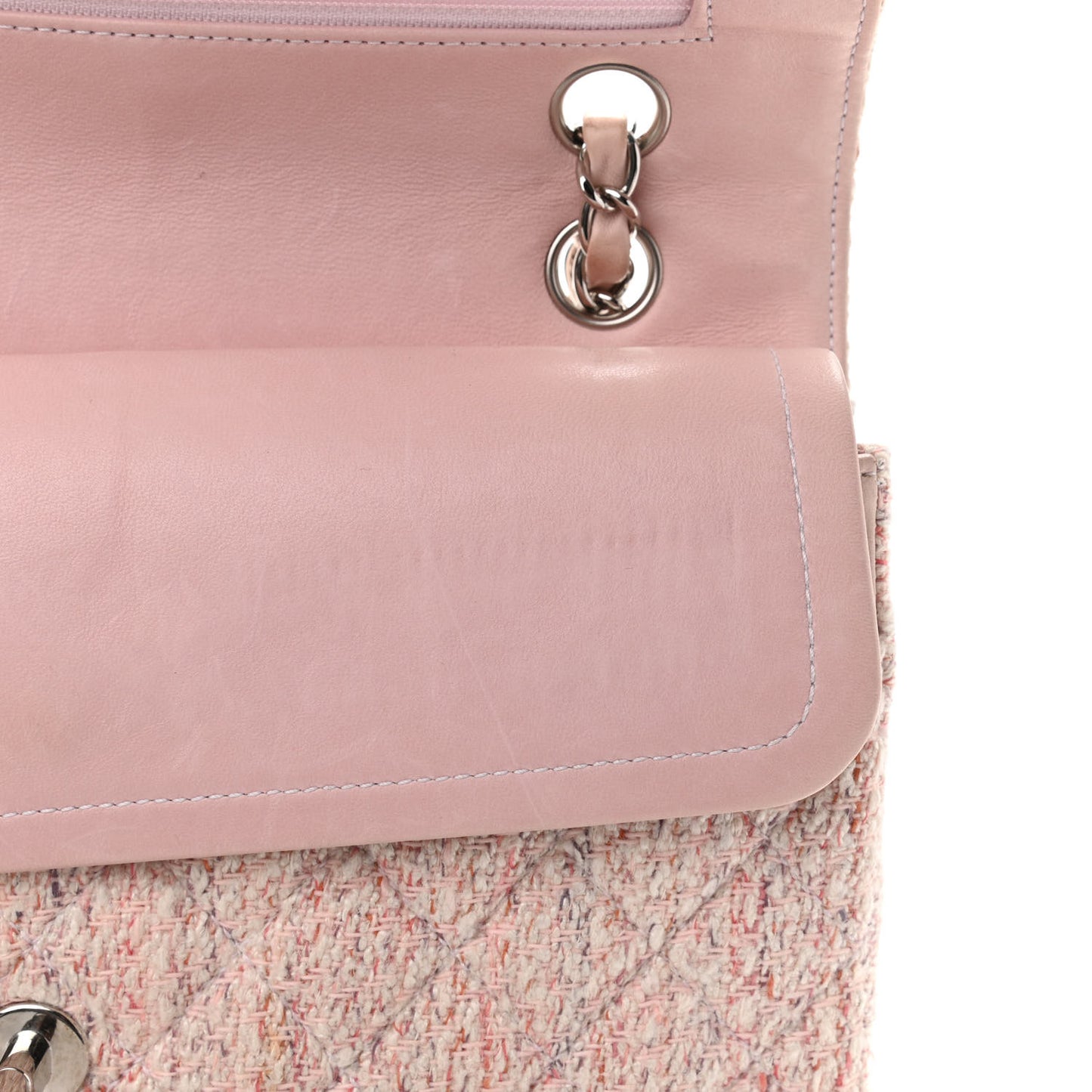 Tweed Quilted Medium Double Flap Pink Multicolor