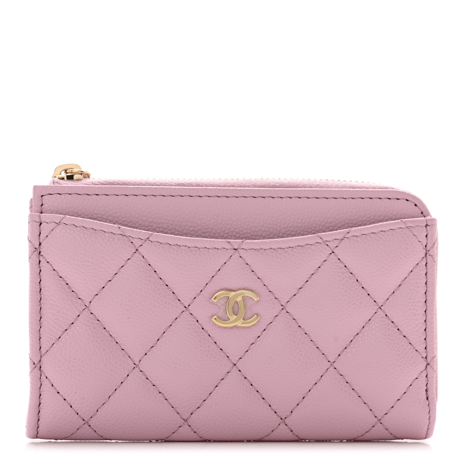 Chanel Caviar Quilted CC Zip Around Card Holder Pink 1 of 8