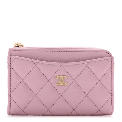 Chanel Caviar Quilted CC Zip Around Card Holder Pink 1 of 8