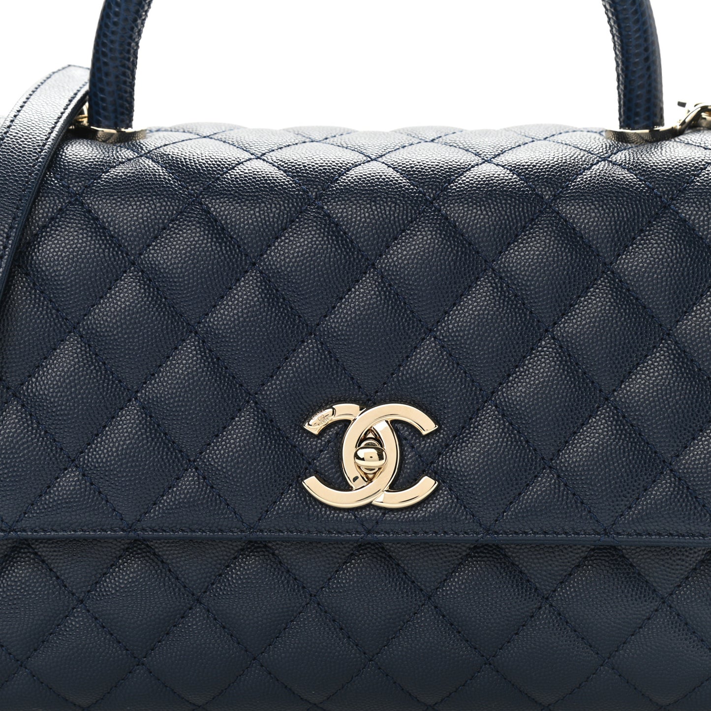 Caviar Lizard Embossed Quilted Small Coco Handle Flap Navy Blue