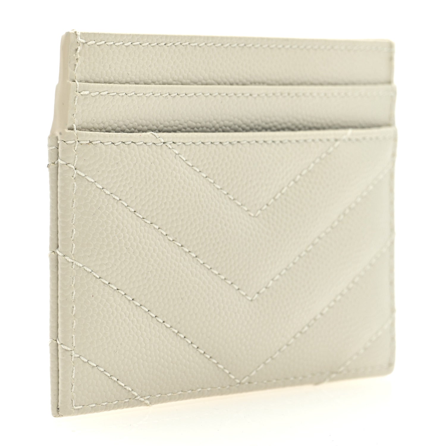 Saint Laurent Grain De Poudre Matelasse Chevron Monogram Credit Card Case Crema Soft 3 of 6