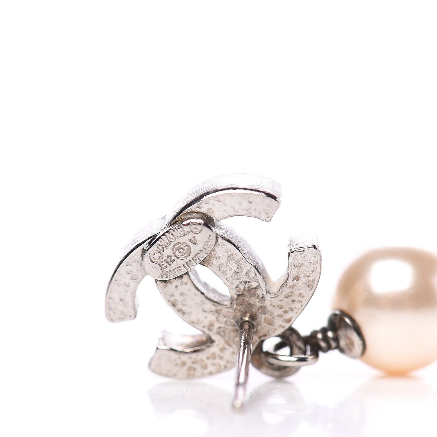 Pearl Quilted CC Drop Earrings Silver
