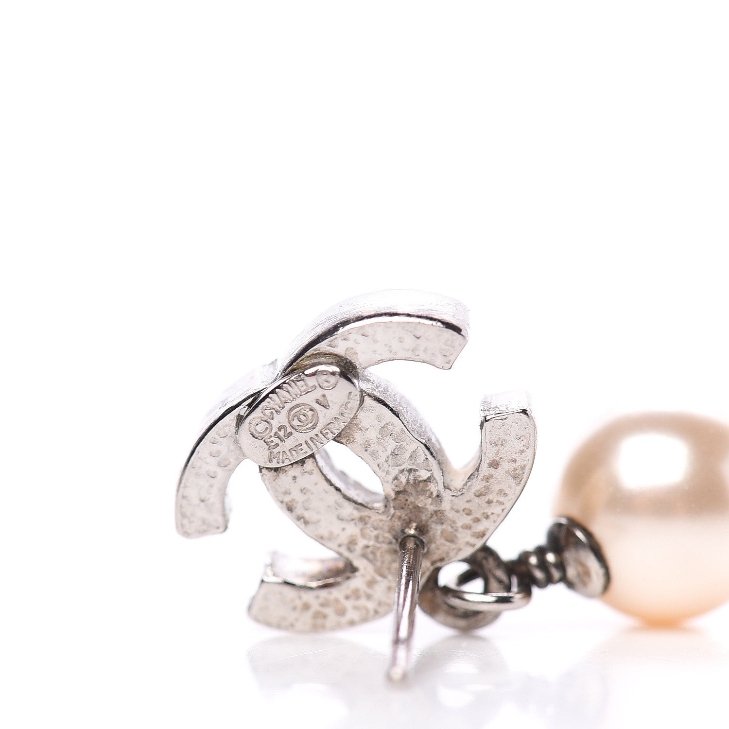 Chanel Pearl Quilted CC Drop Earrings Silver 4 of 5