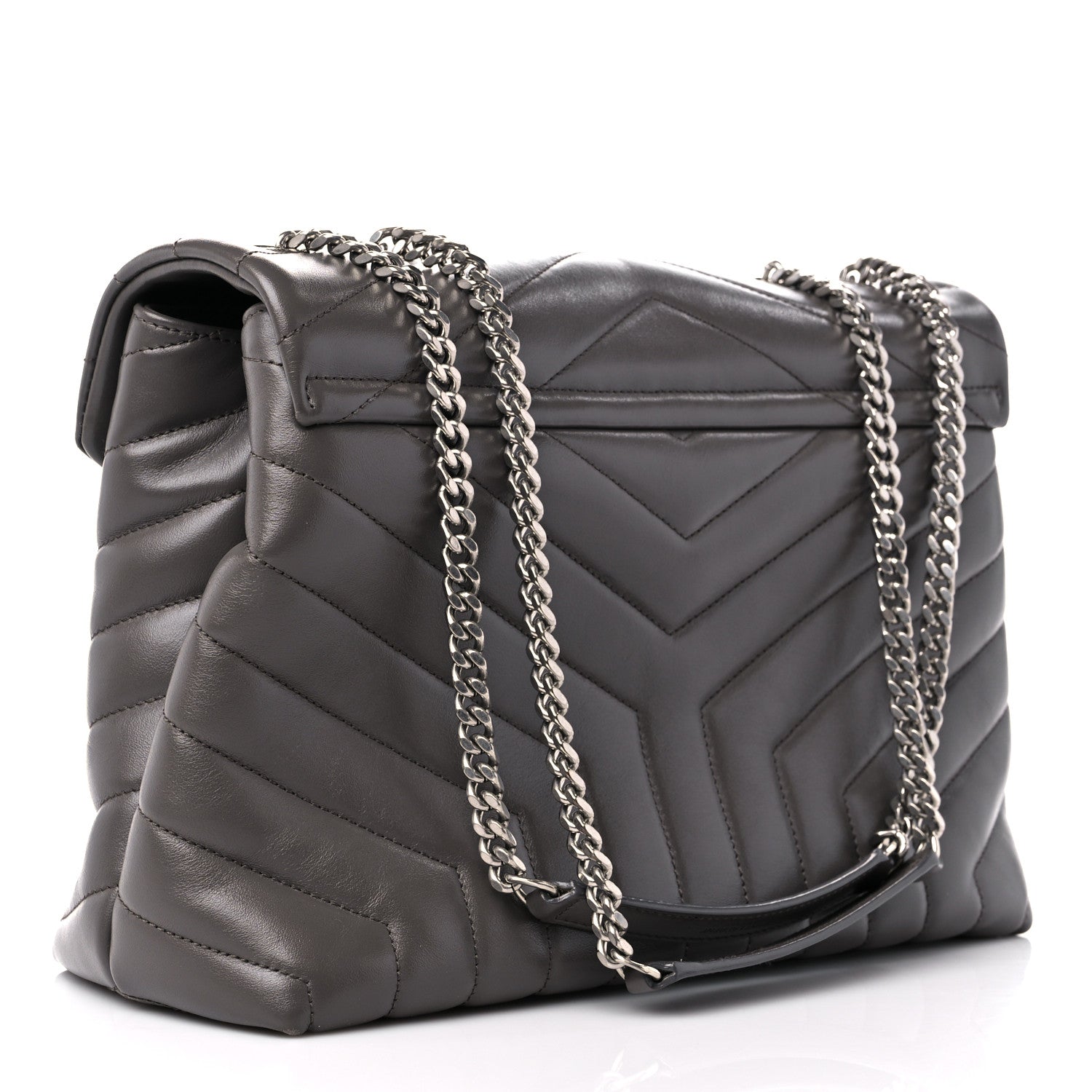 Saint Laurent Calfskin Y Quilted Monogram Medium Loulou Chain Satchel Asphalt 3 of 13