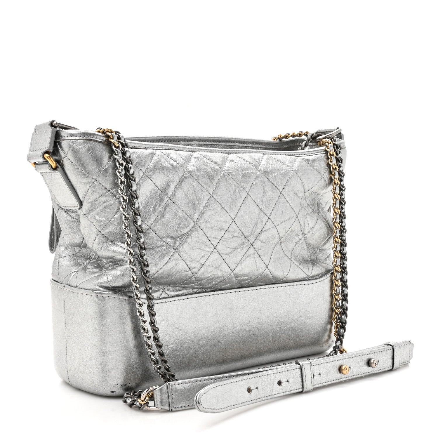 Chanel Metallic Aged Calfskin Quilted Medium Gabrielle Hobo Silver 3 of 16