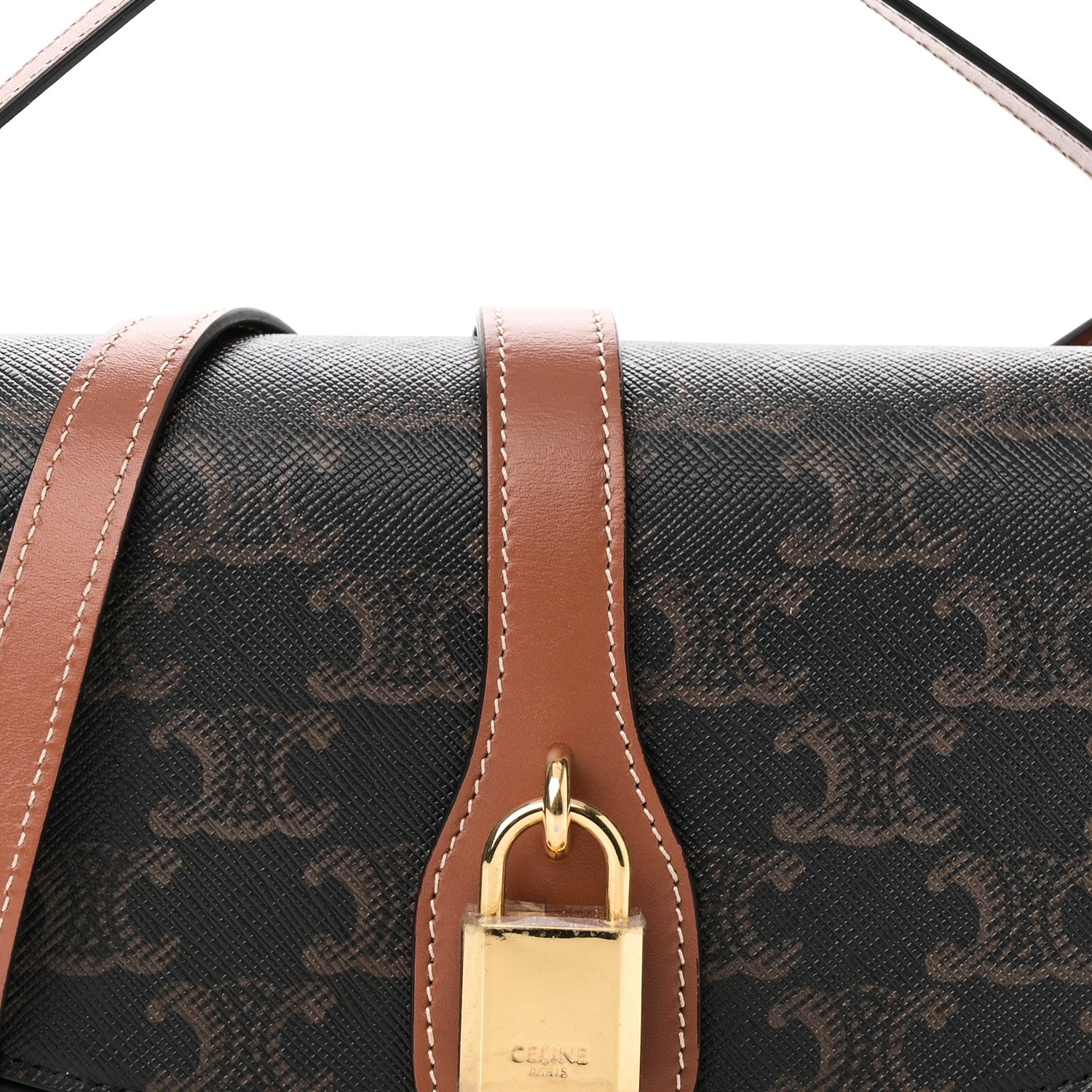 Celine Triomphe Canvas Calfskin Tabou Clutch on Strap Tan 1734807