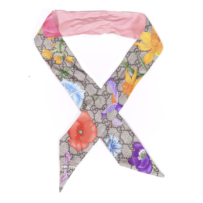 Gucci Silk Twill GG Monogram Special Flory Neck Bow Scarf Beige Pink 1 of 3