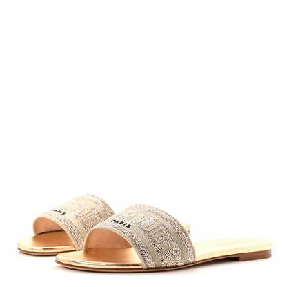 Christian Dior Cotton Strass Embroidered Dway Slide Sandals  40 Gold 4 of 10