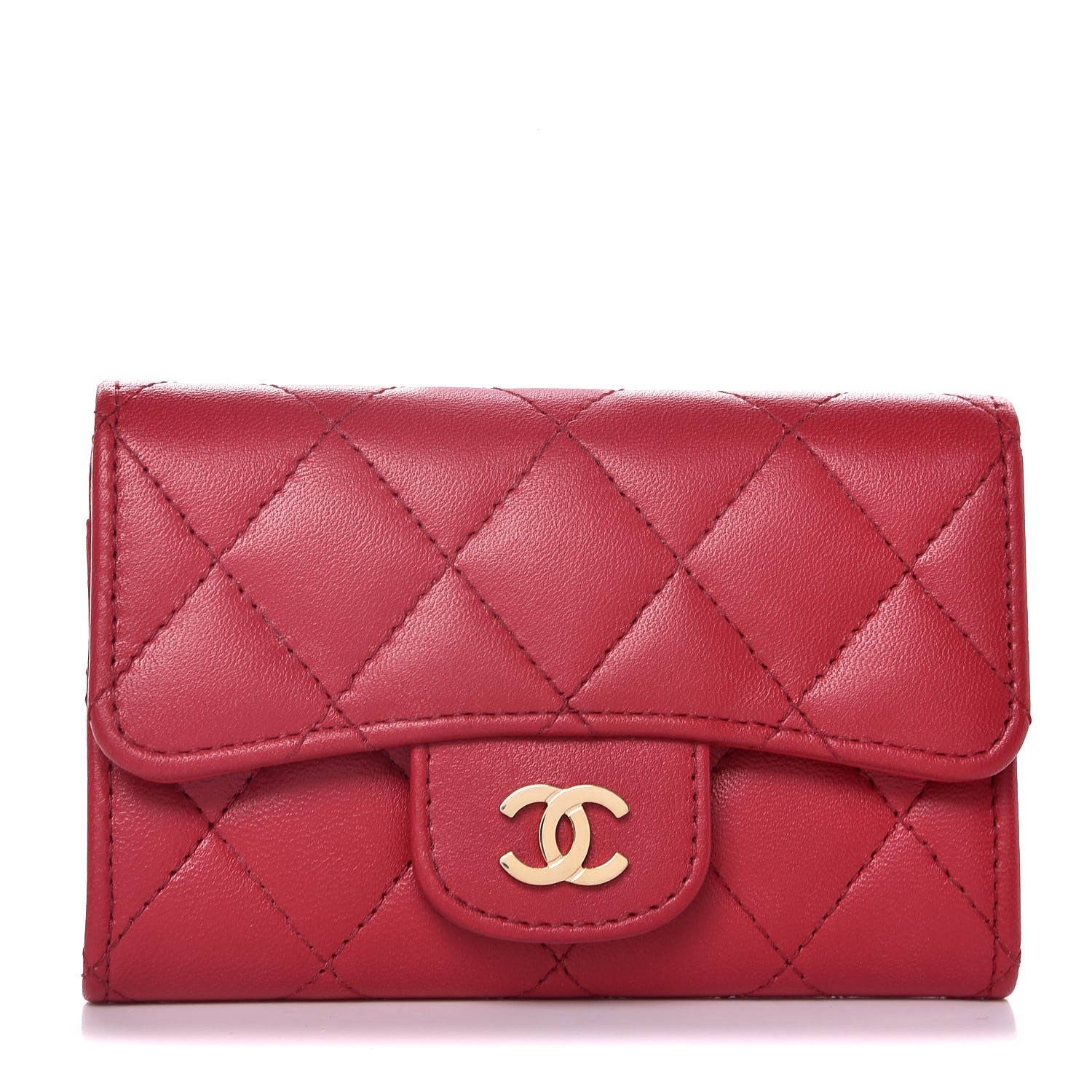 Chanel Lambskin Quilted Flap Card Holder Dark Pink 1 of 9