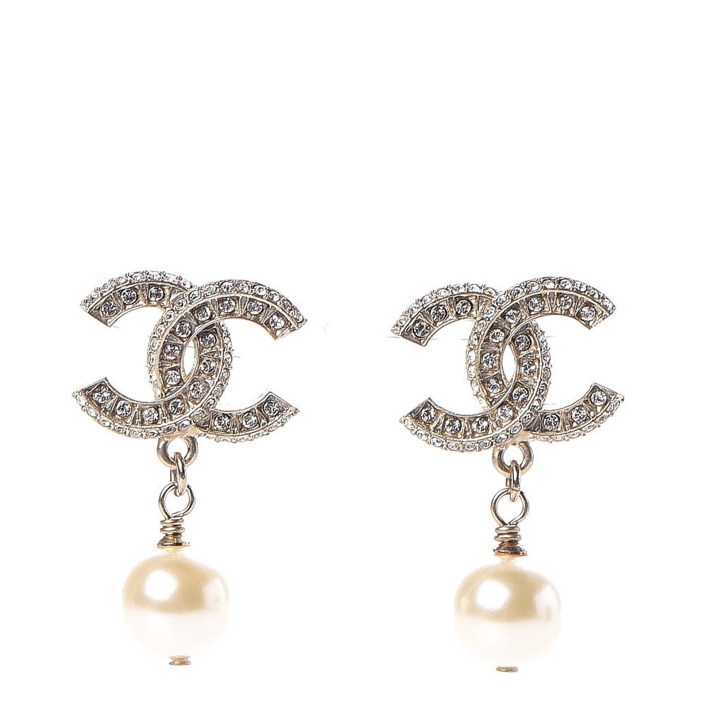 Crystal Pearl CC Drop Earrings Gold