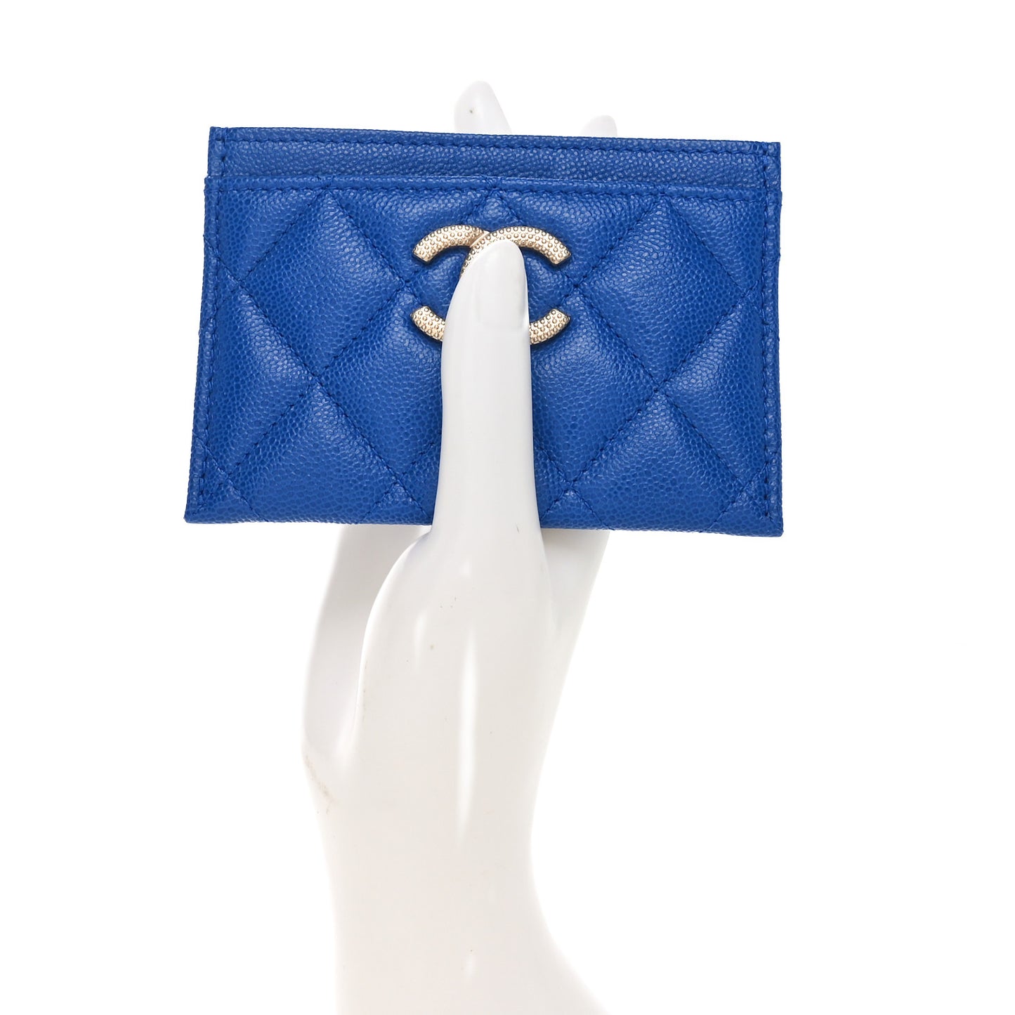 Caviar Quilted Studded CC Card Holder Blue