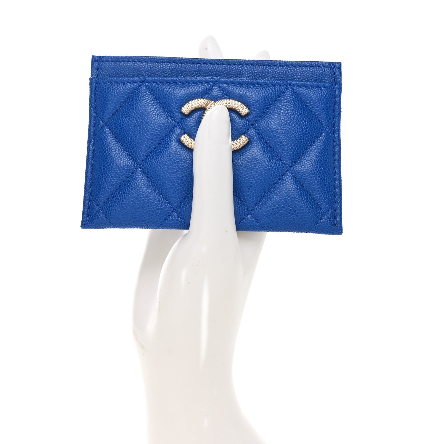 Chanel Caviar Quilted Studded CC Card Holder Blue 2 of 10