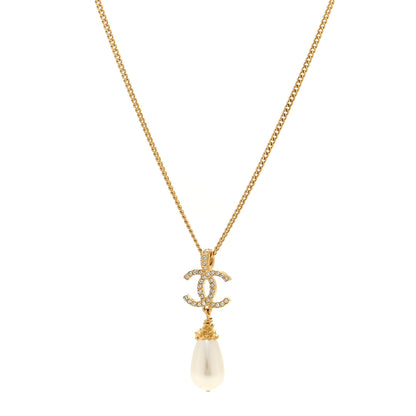 Chanel Crystal Pearl CC Drop Necklace Gold 1 of 4