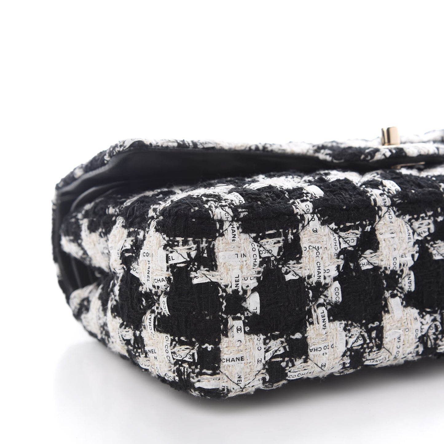 Tweed Quilted Medium Double Flap Black Ecru White