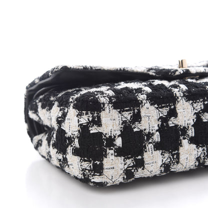 Chanel Tweed Quilted Medium Double Flap Black Ecru White 8 of 12