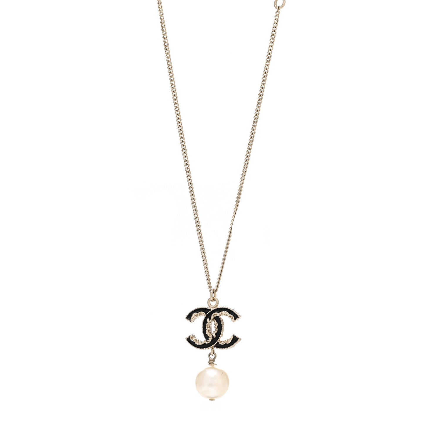 Pearl CC Drop Necklace Silver Black