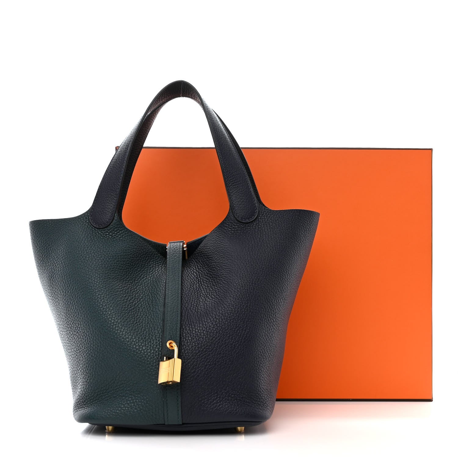 Hermes Taurillon Clemence Casaque Picotin Lock 22 MM Vert Cypres Bleu Nuit Black 12 of 12