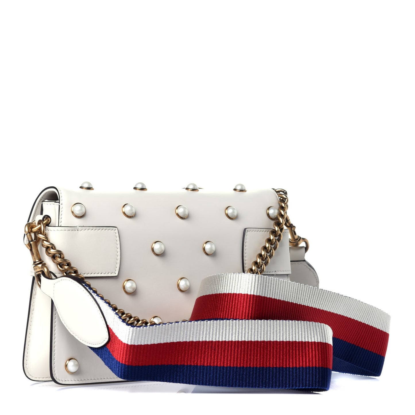 Nappa Pearl Studded Mini Queen Margaret Broadway Shoulder Bag Mystic White