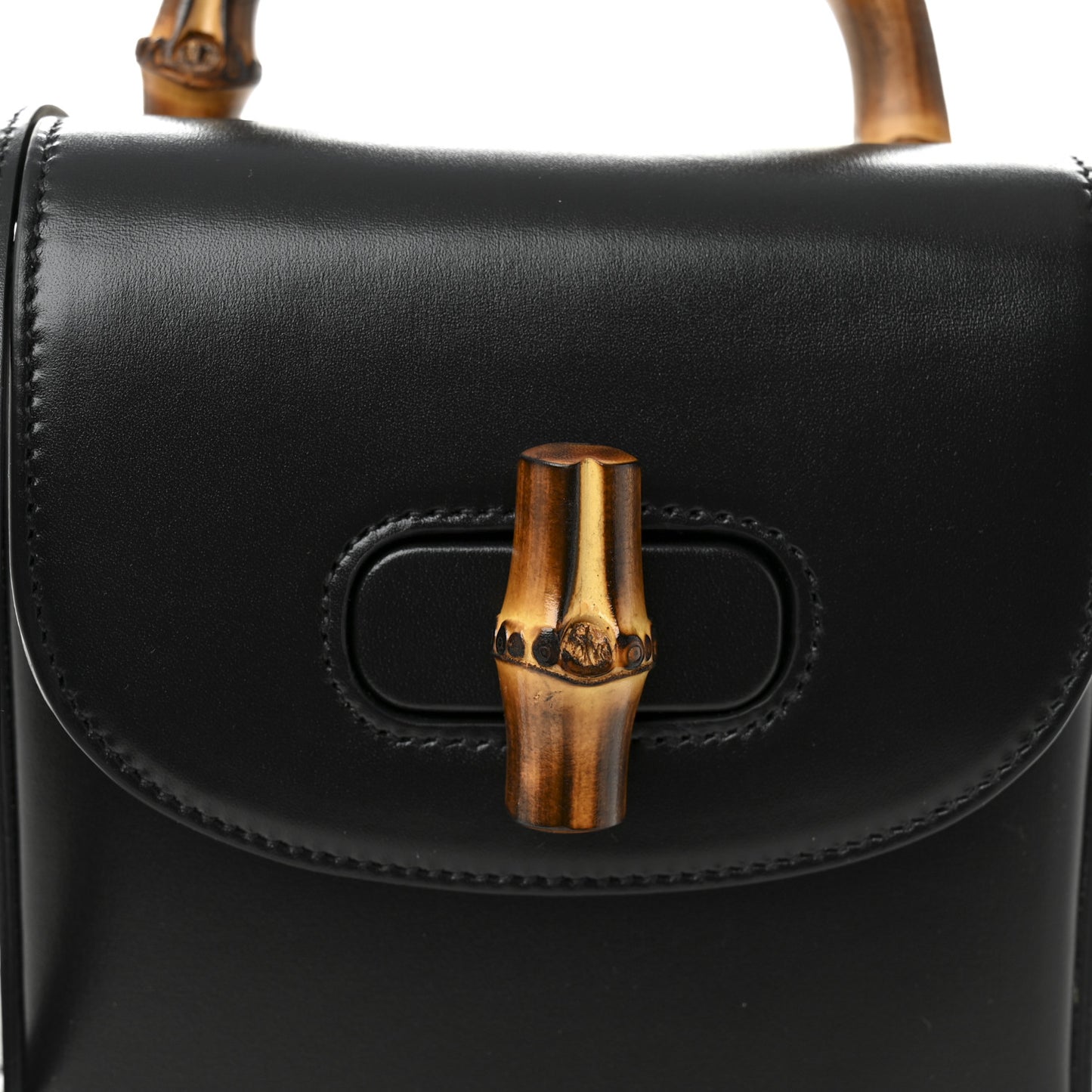 Calfskin Mini Bamboo Top Handle 3 Way Shoulder Bag  Black