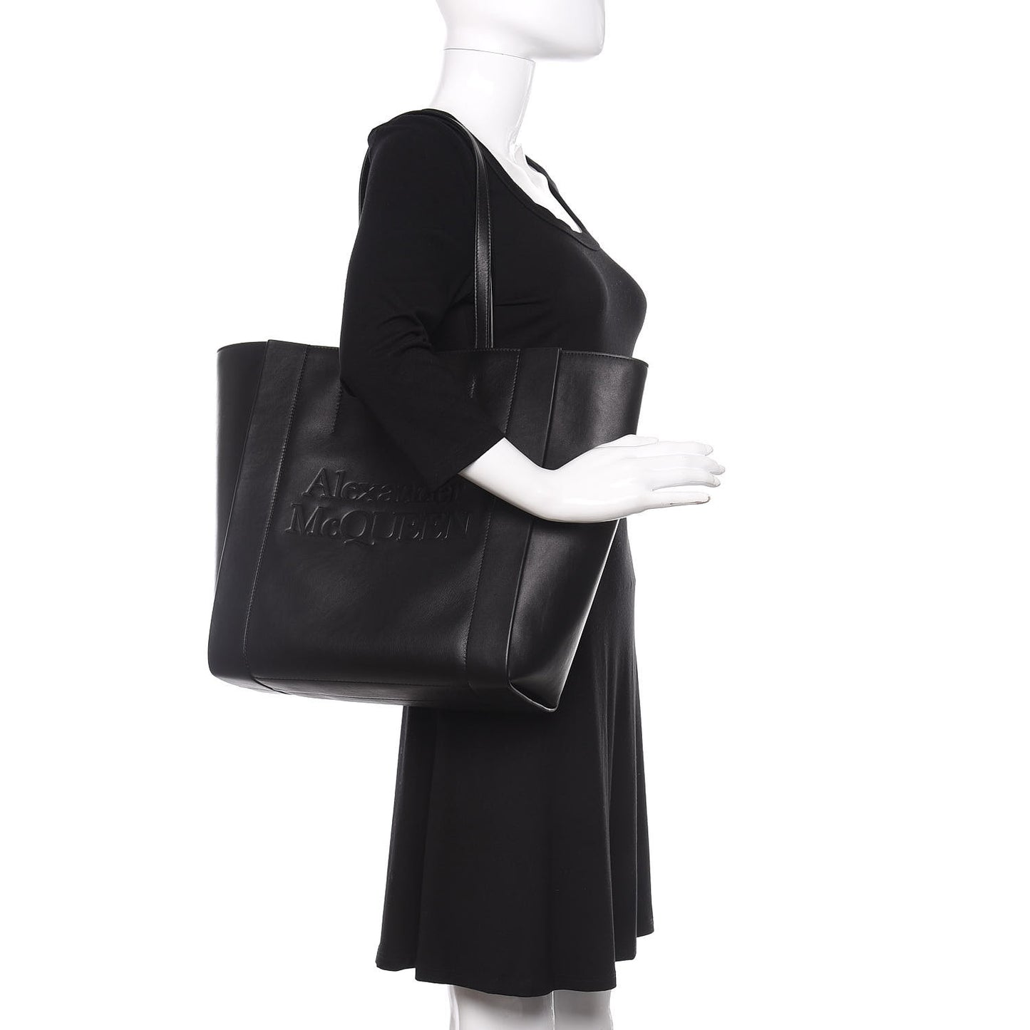 Calfskin Embossed Signature Shopper Black