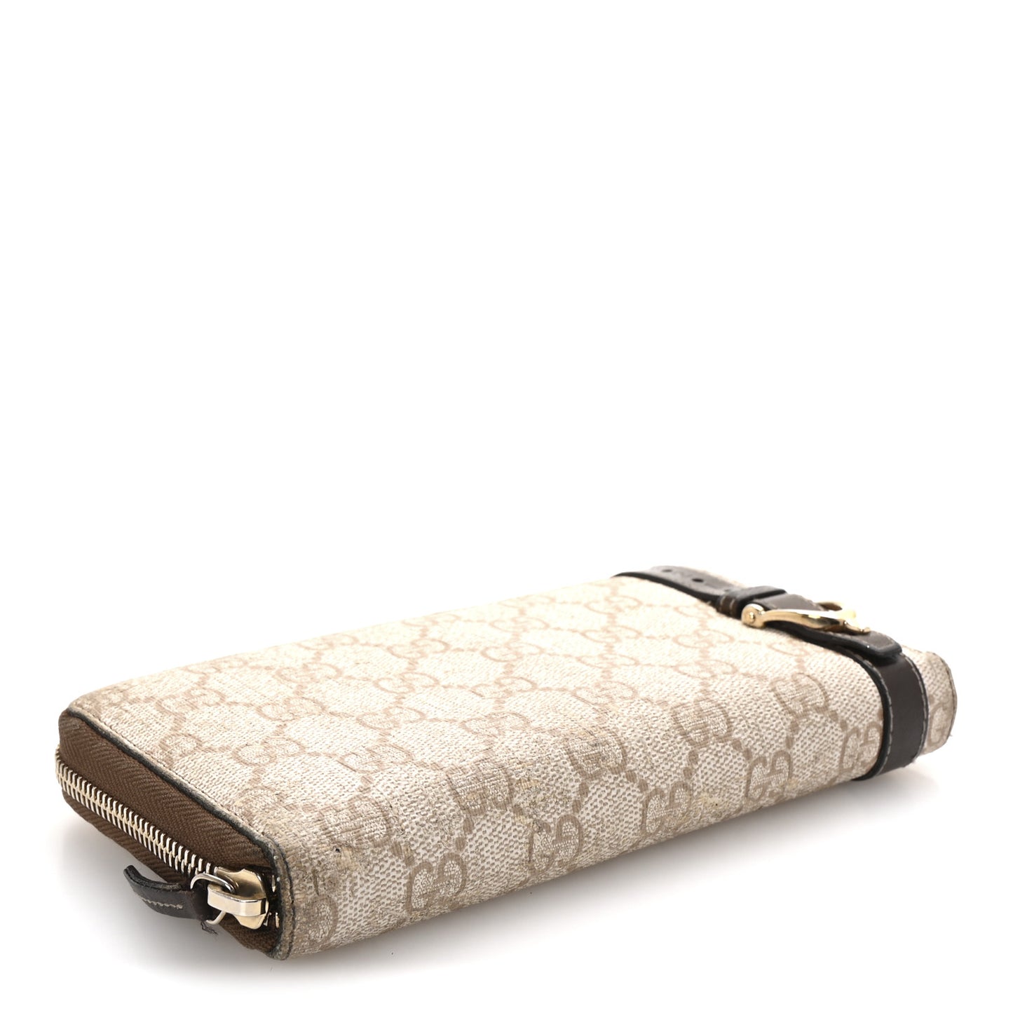 GG Supreme Monogram Calfskin Nice Zip Around Wallet New Mystic White Beige Brown
