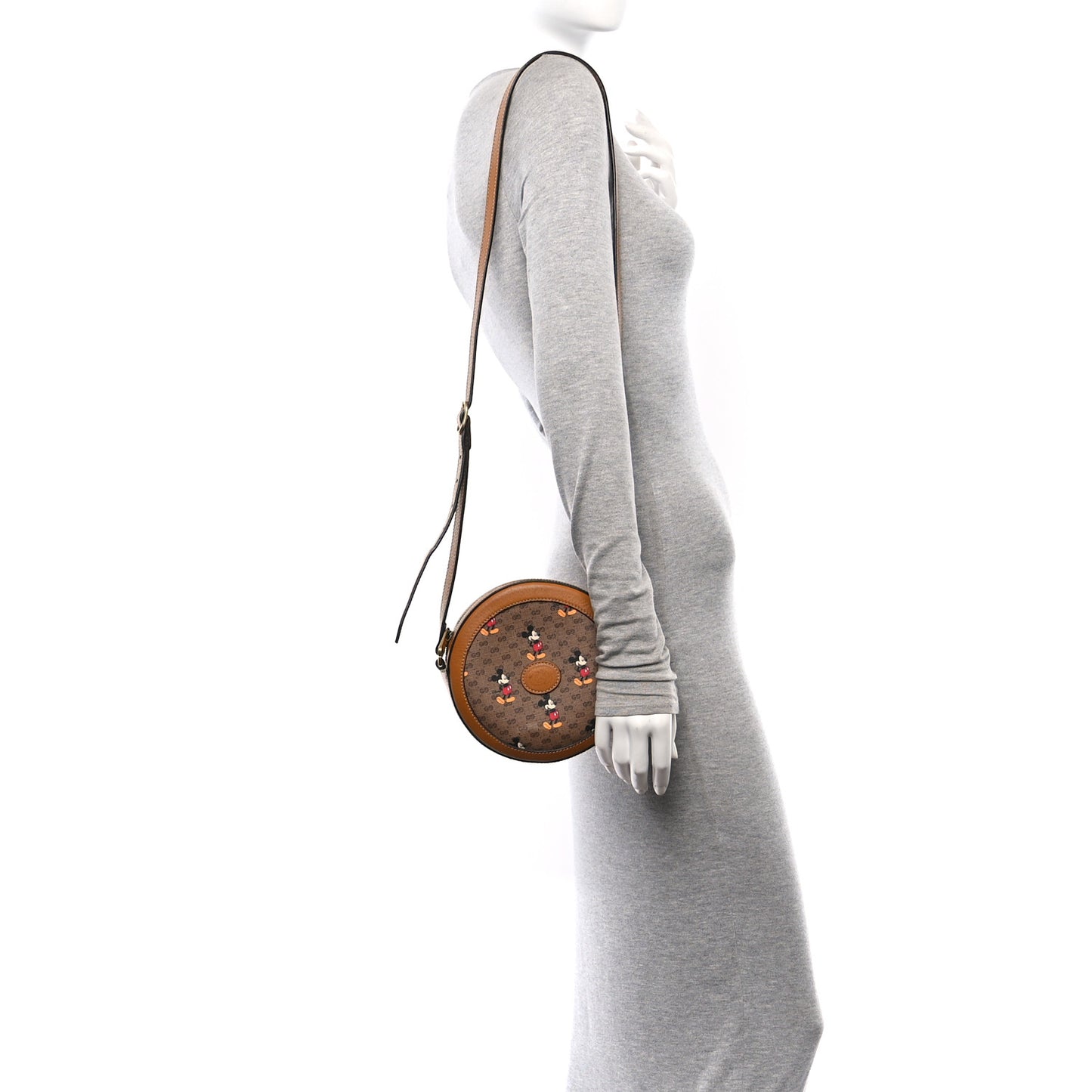 X DISNEY Mini Vintage GG Supreme Monogram Mickey Mouse Round Shoulder Bag Beige Vintage Sun Oil