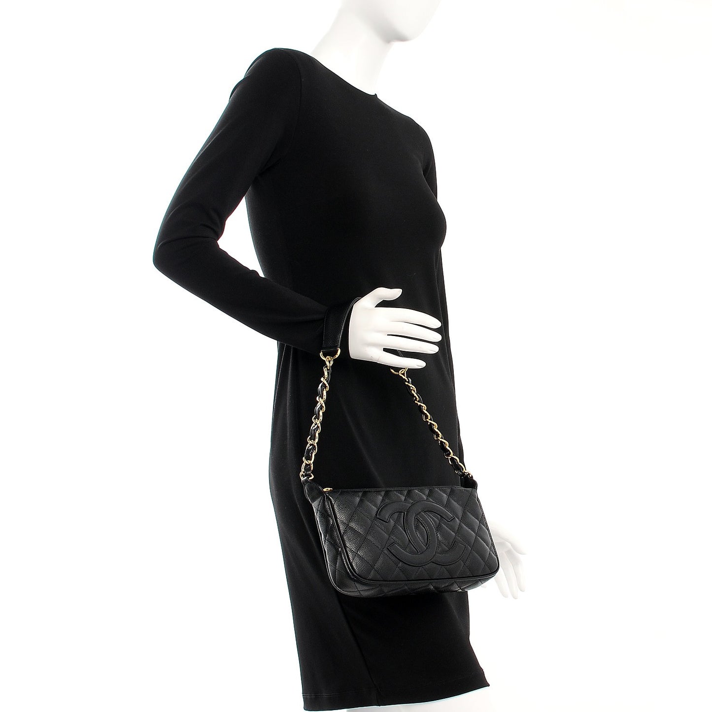 Caviar Quilted Shoulder Bag Black