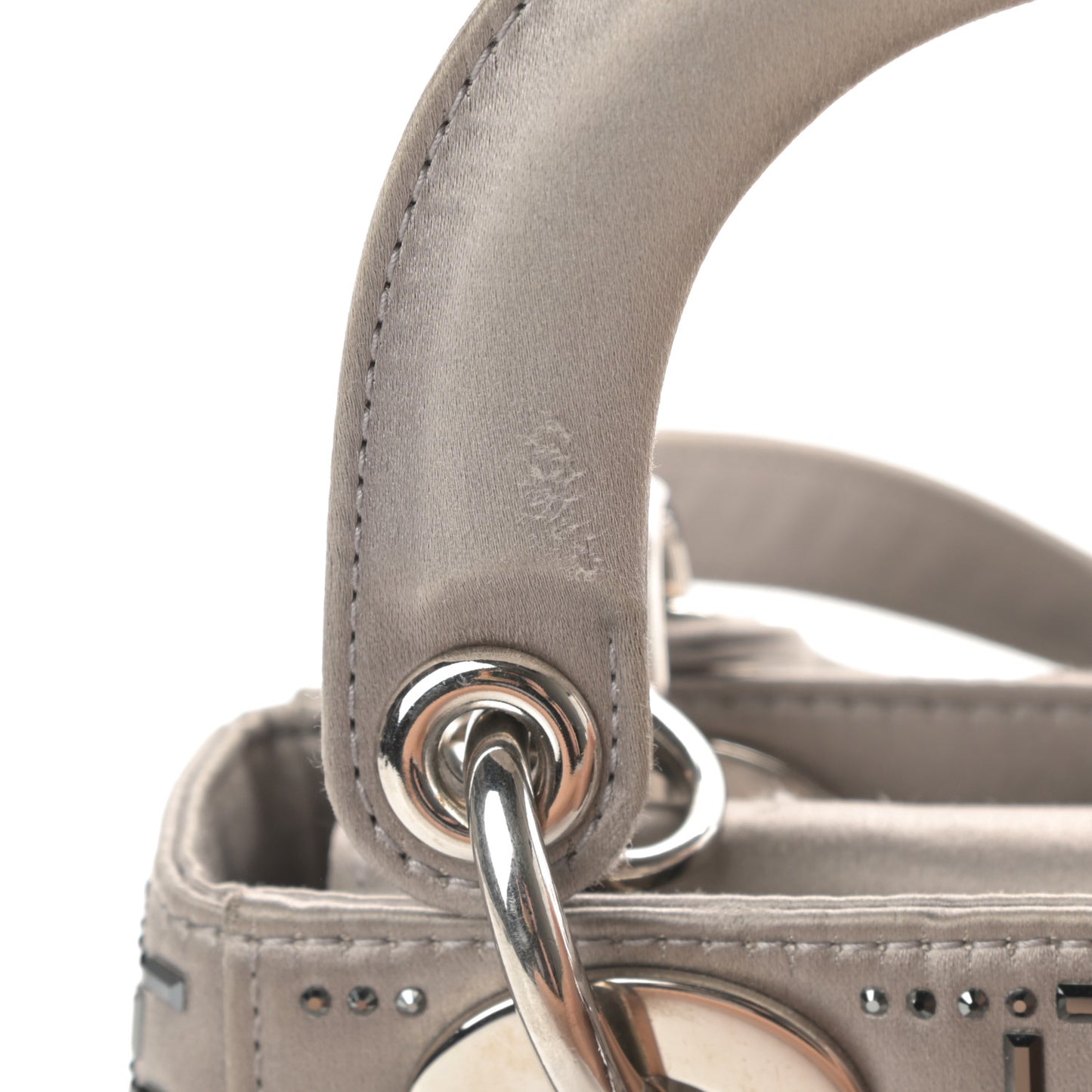 Satin Crystal Cannage Mini Lady Dior Gray