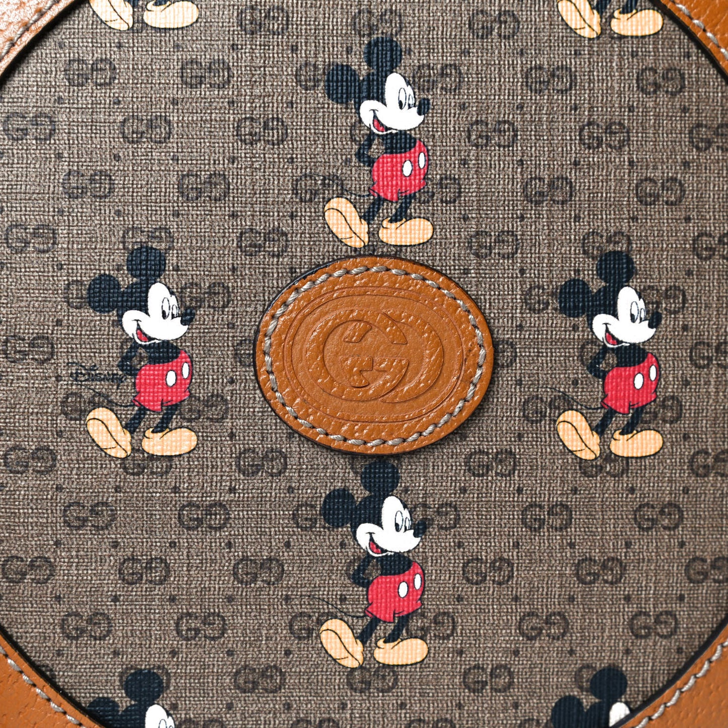 X DISNEY Mini Vintage GG Supreme Monogram Mickey Mouse Round Shoulder Bag Beige Vintage Sun Oil