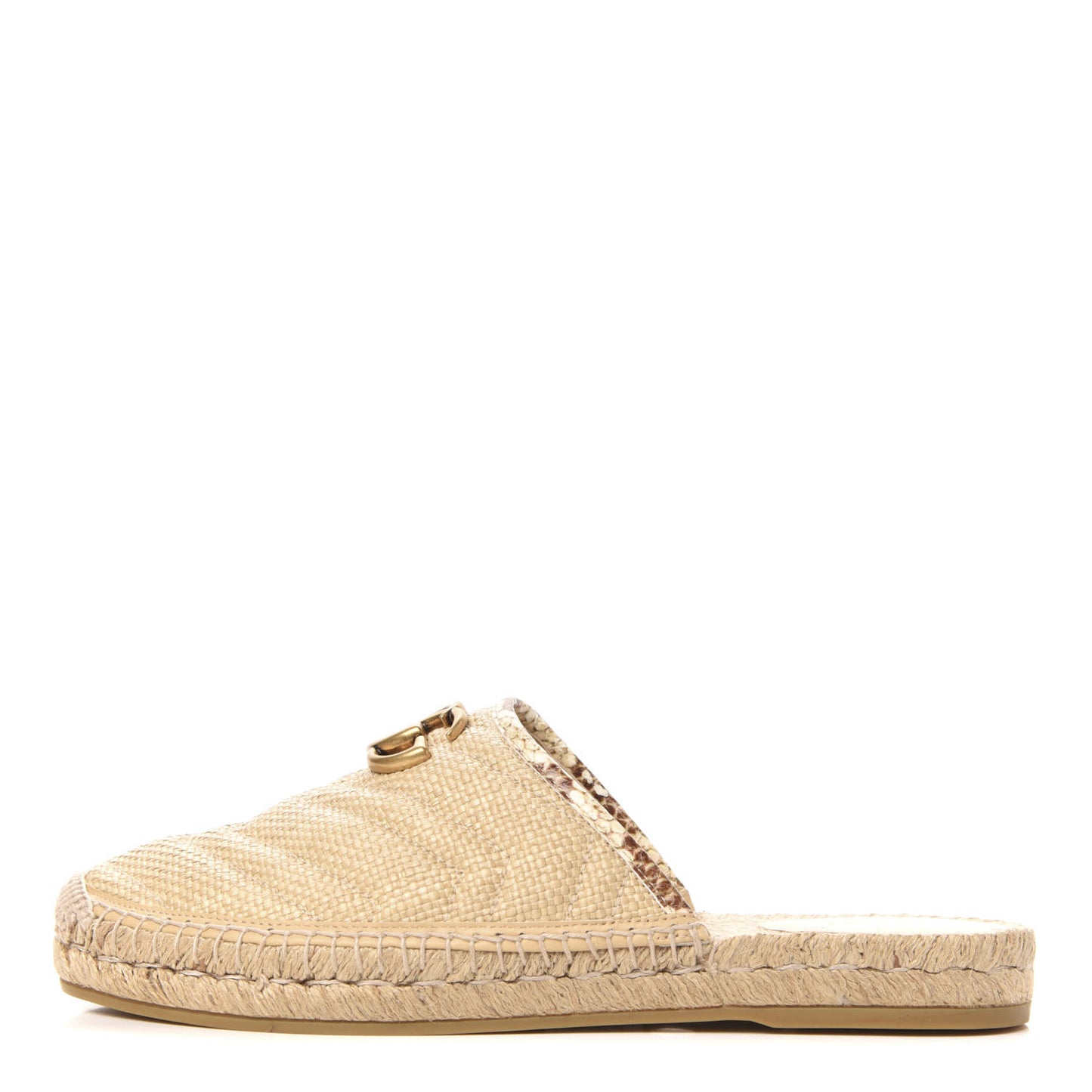 Raffia Elaphe Matelasse GG Marmont Espadrille Slippers 39 Natural Cream Brown