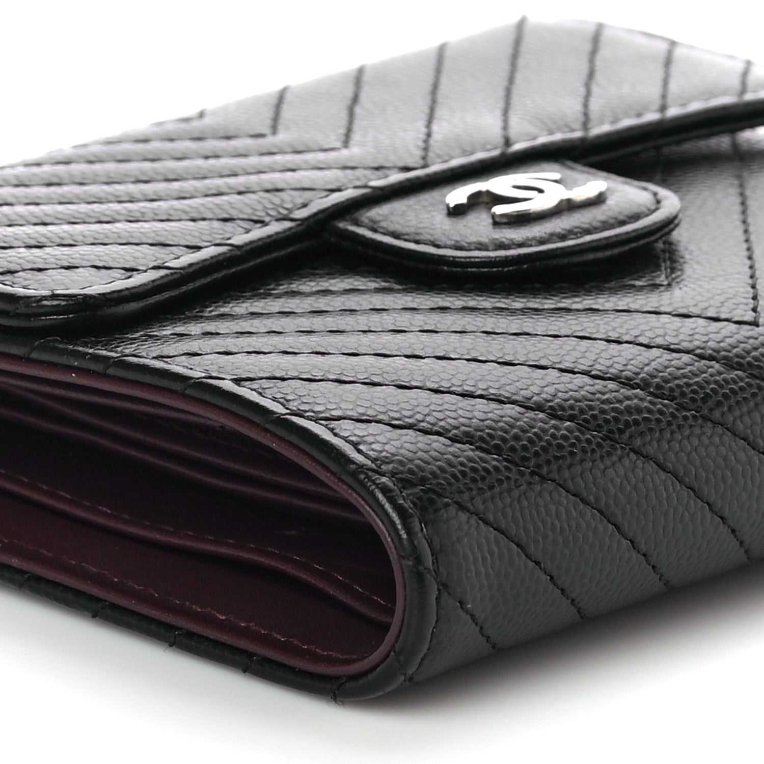 Chanel Caviar Chevron Quilted Compact Flap Wallet Black 10 of 12