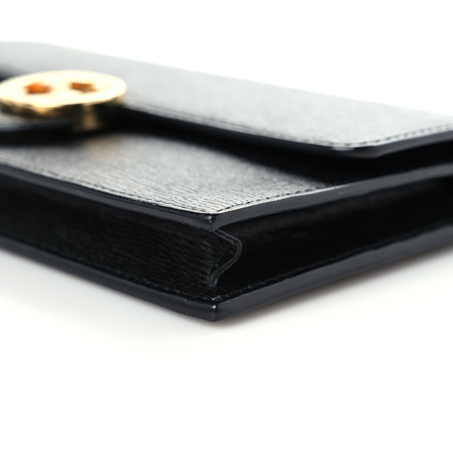 Textured Calfskin Icon Chain Wallet Black