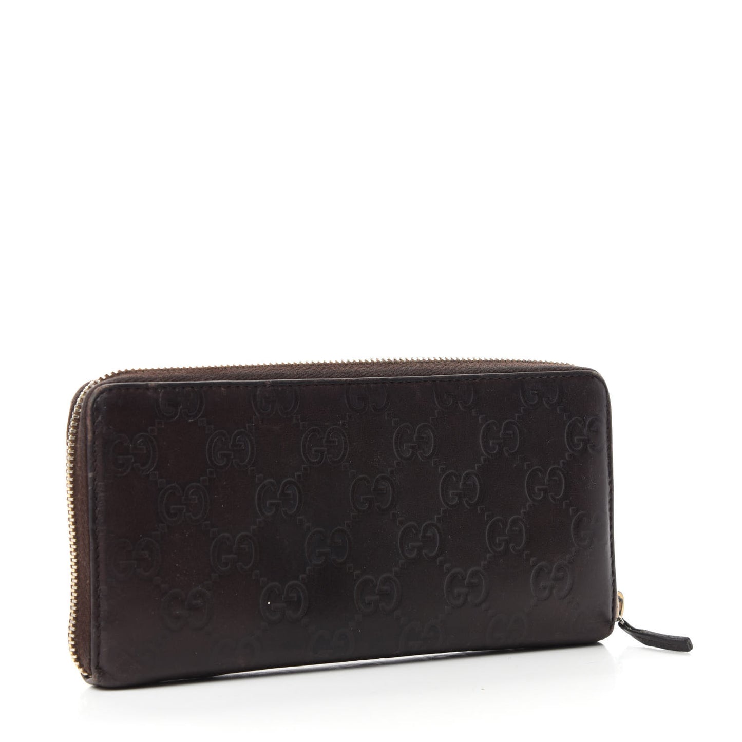 Guccissima Margaux Calfskin Metal Bar Zip Around Wallet Chocolate