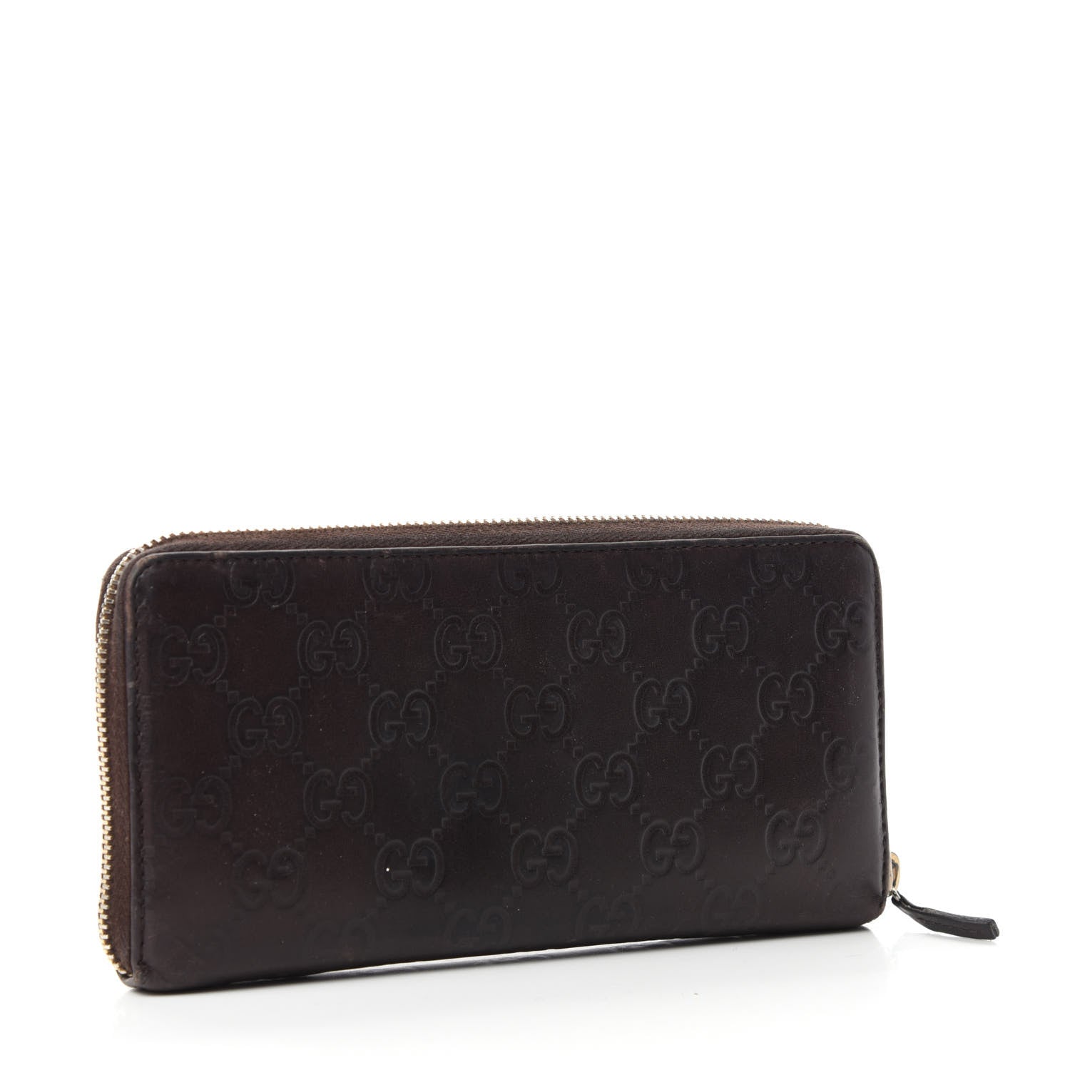 Gucci Guccissima Margaux Calfskin Metal Bar Zip Around Wallet Chocolate 3 of 11