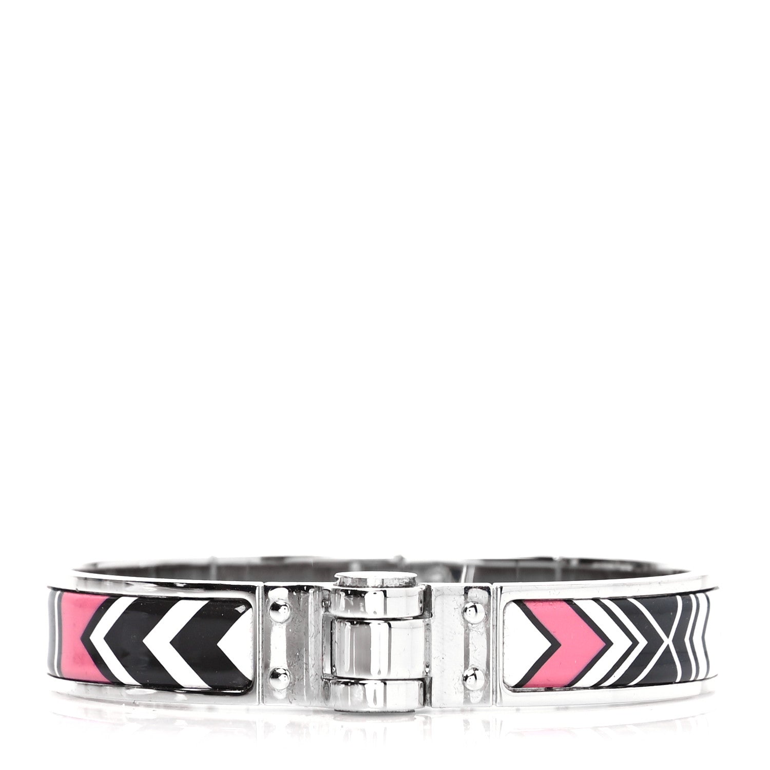 Hermes Enamel Printed Narrow Washington's Carriage Tattoo Hinged Bracelet S Faux Gris 2 of 12