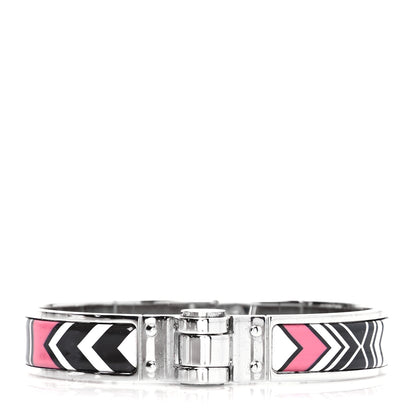 Hermes Enamel Printed Narrow Washington's Carriage Tattoo Hinged Bracelet S Faux Gris 2 of 12
