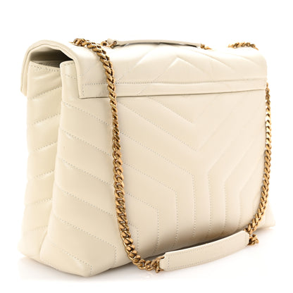 Saint Laurent Calfskin Y Quilted Monogram Medium Loulou Chain Satchel Crema Soft 3 of 9