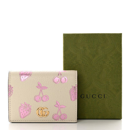 Gucci Textured Dollar Calfskin Berry Print GG Marmont Card Case Mystic White Light Pink 10 of 10