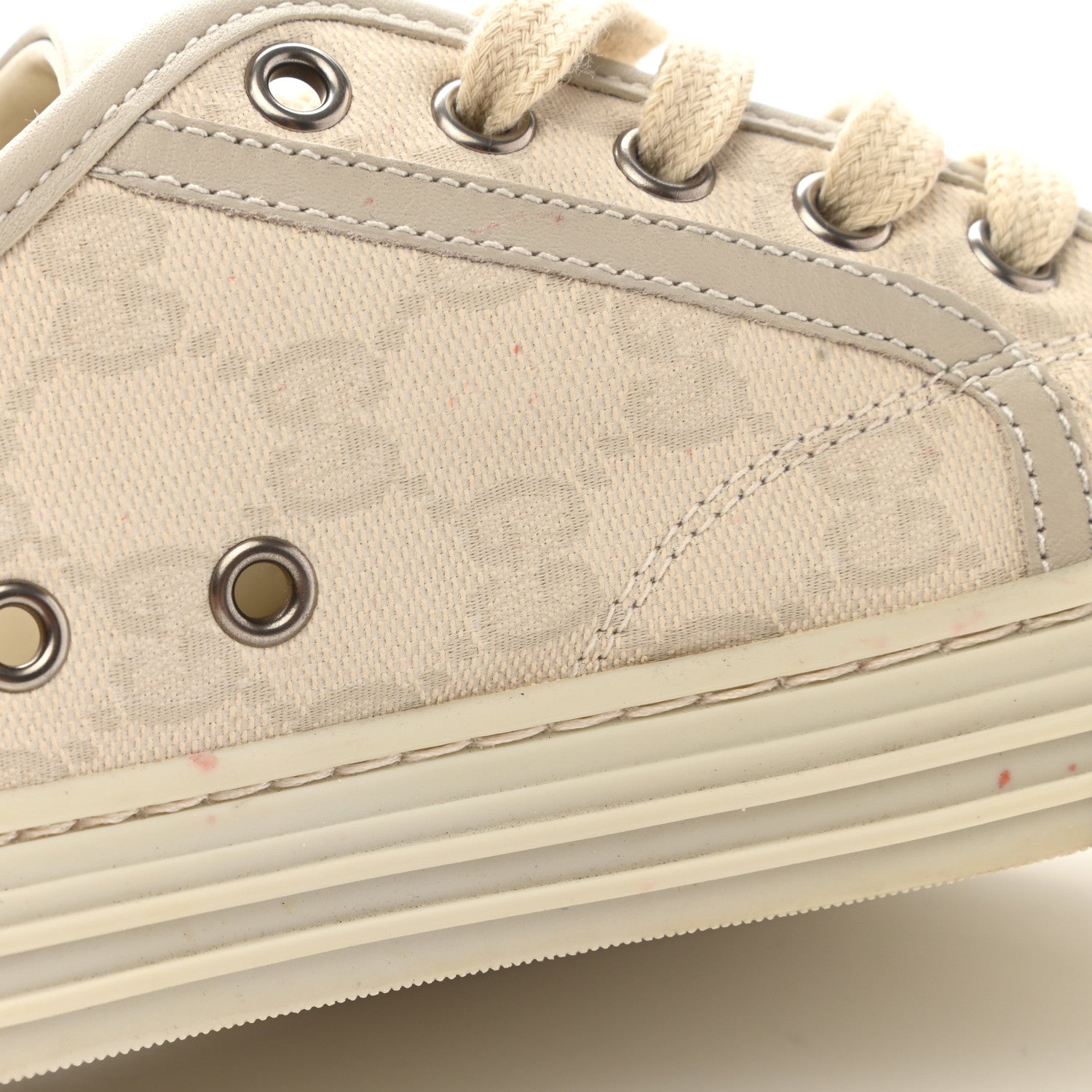 Gucci Washed Cotton GG Monogram Calfskin Womens Low Top Sneakers 37 White Mystic White Great White 10 of 13