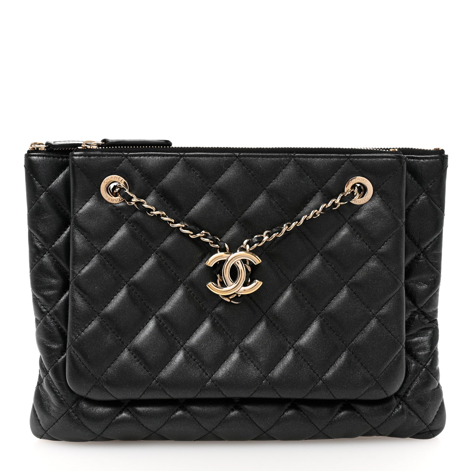 Chanel Shiny Lambskin Quilted Medium Double Case With Strap Black 1 of 10