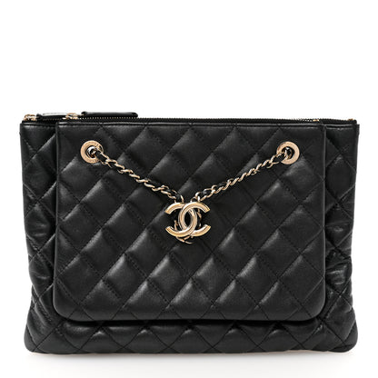 Chanel Shiny Lambskin Quilted Medium Double Case With Strap Black 1 of 10