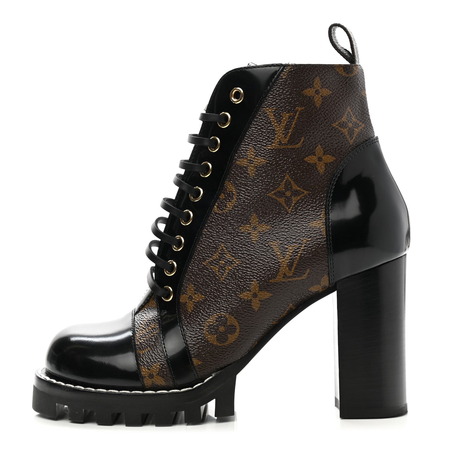 Patent Calfskin Monogram Star Trail Ankle Boots 38 Black