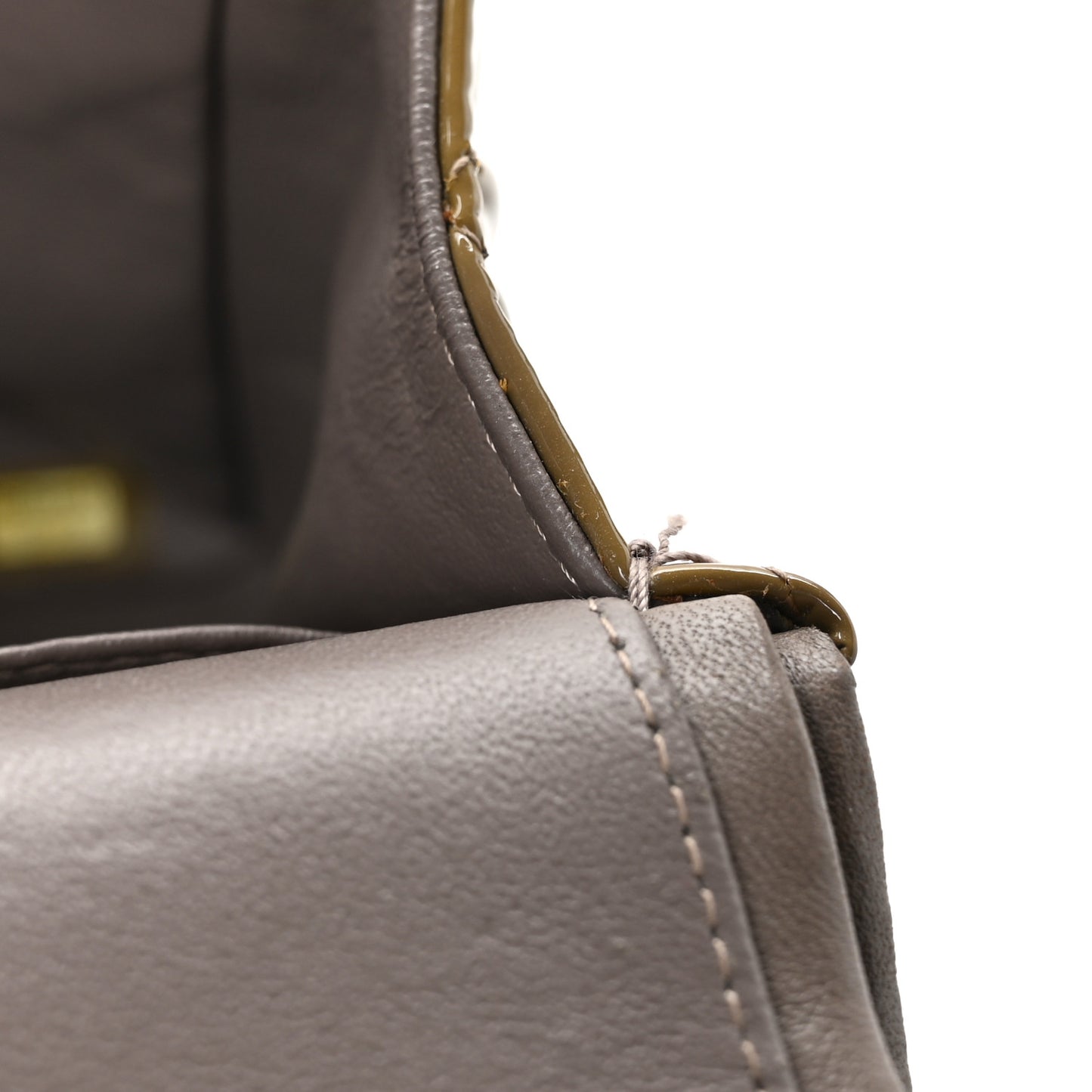 Patent Calfskin Quilted Jumbo Double Flap Grey