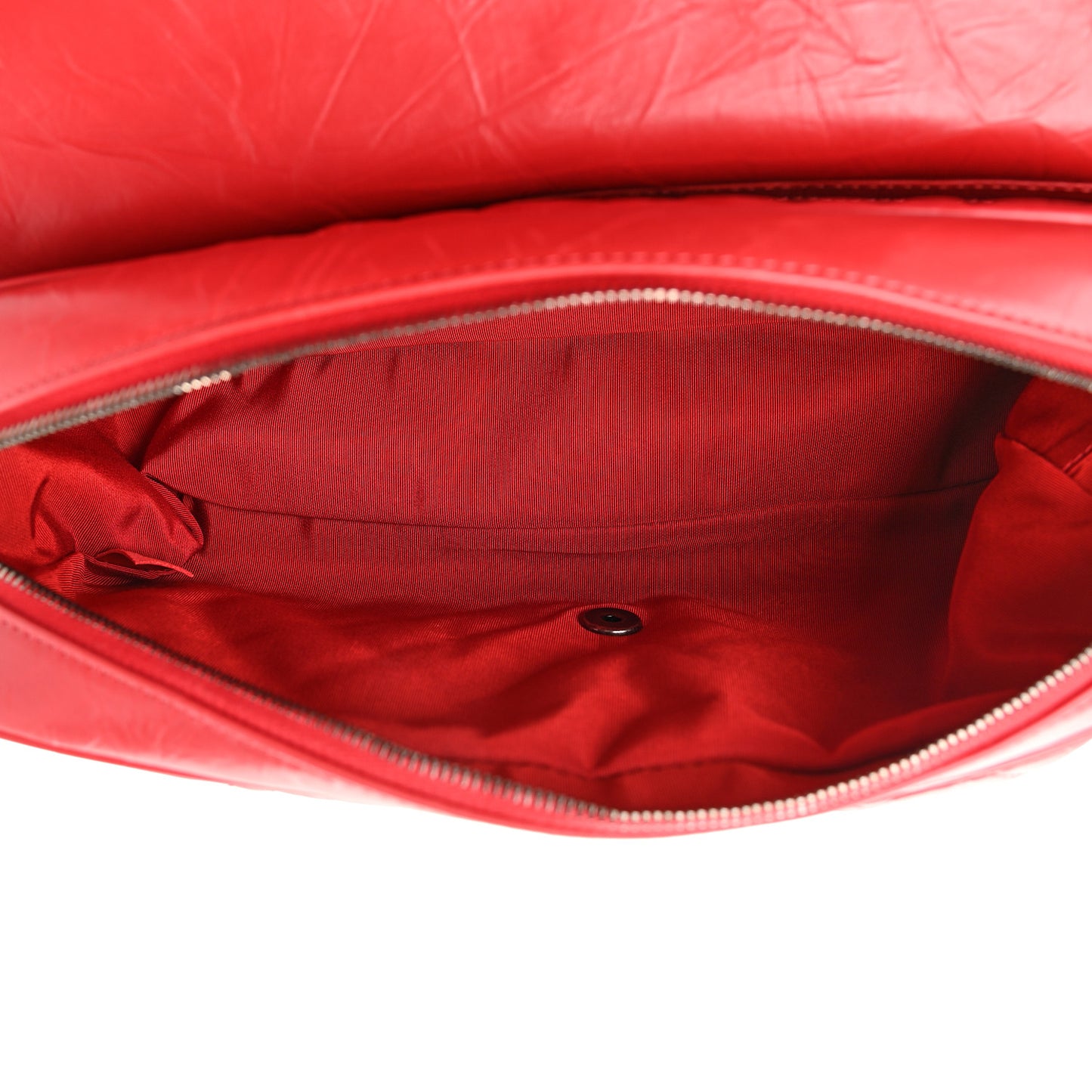 Crumpled Calfskin Quilted Medium Casual Rock Flap Red