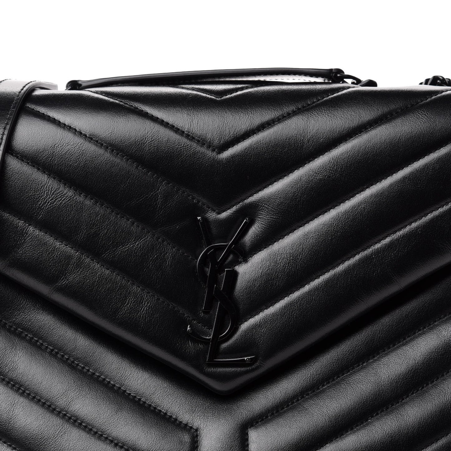 Calfskin Y Quilted Monogram Medium Loulou Chain Satchel Black
