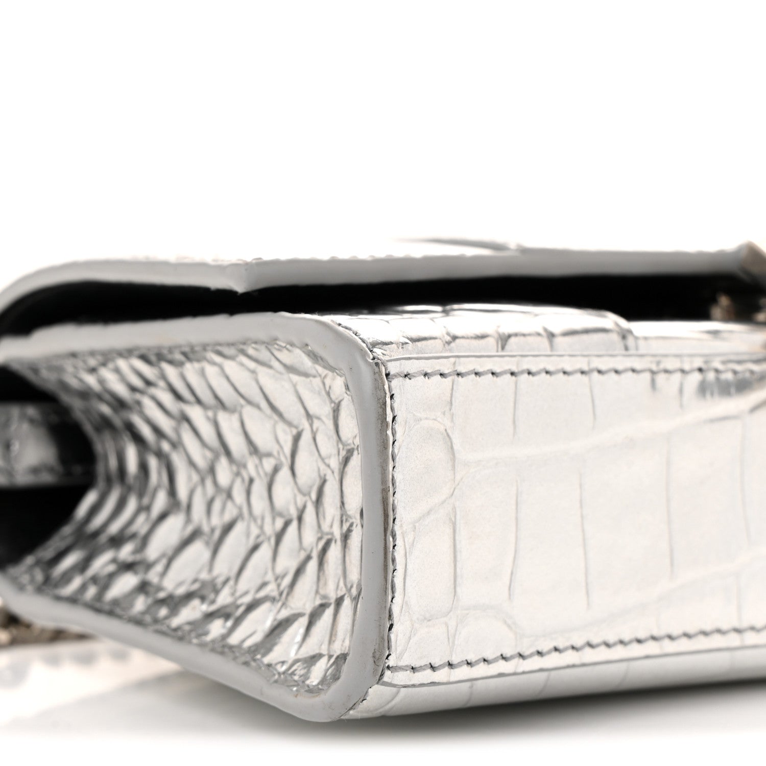 Balenciaga Metallic Calfskin Crocodile Embossed Hourglass Chain Bag Silver 8 of 13