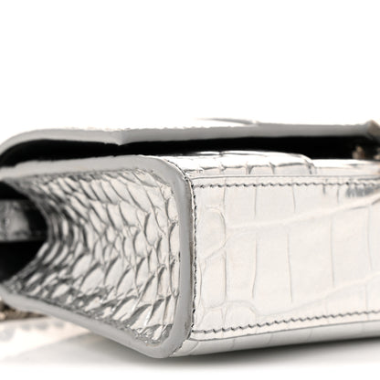 Balenciaga Metallic Calfskin Crocodile Embossed Hourglass Chain Bag Silver 8 of 13