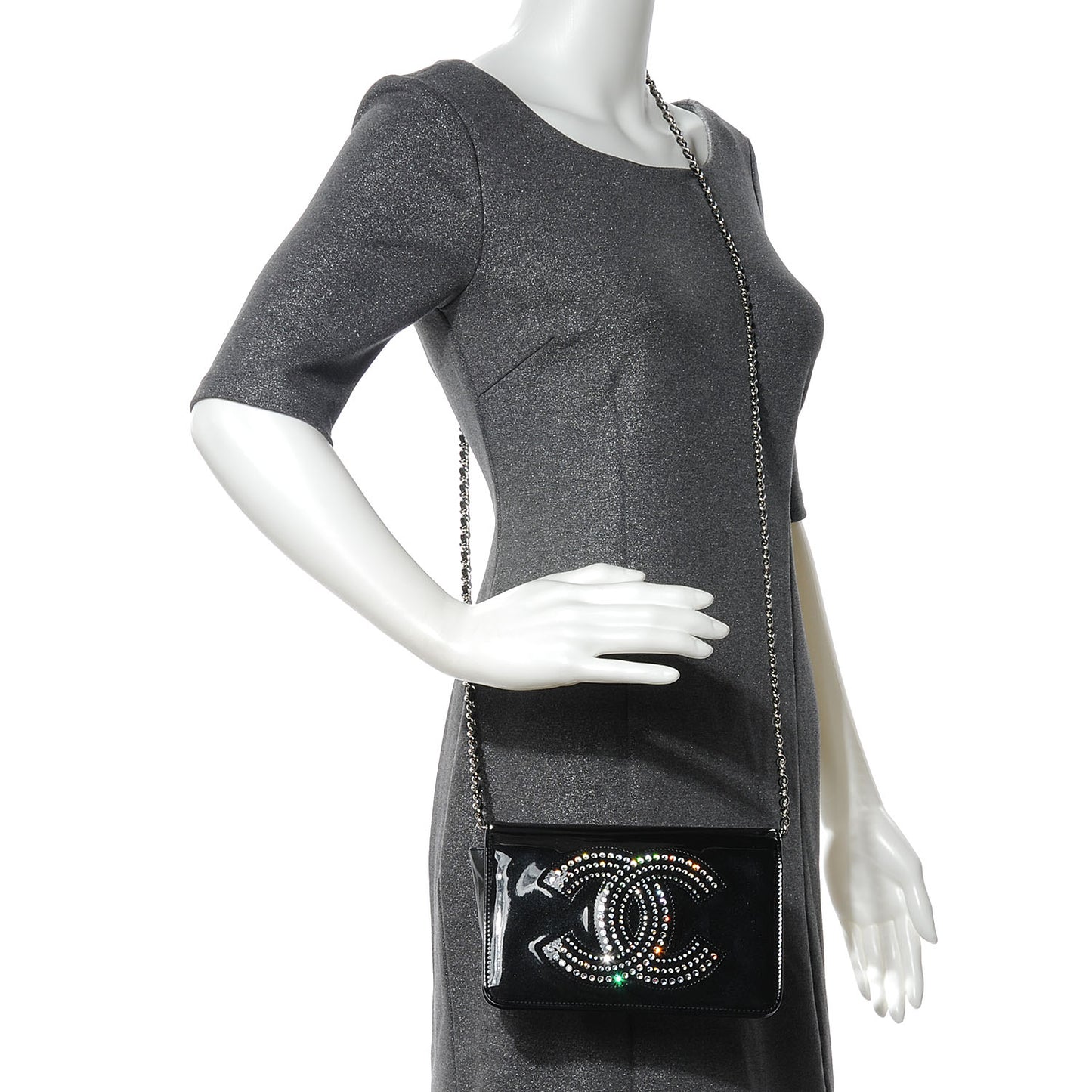 Patent Strass Wallet On Chain Black