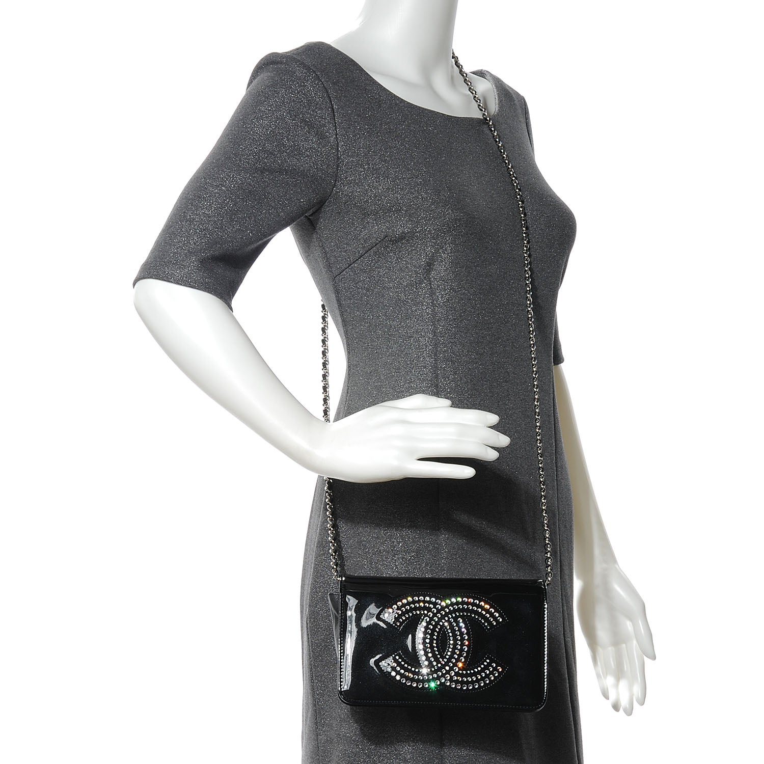 Chanel Patent Strass Wallet On Chain Black 2 of 7