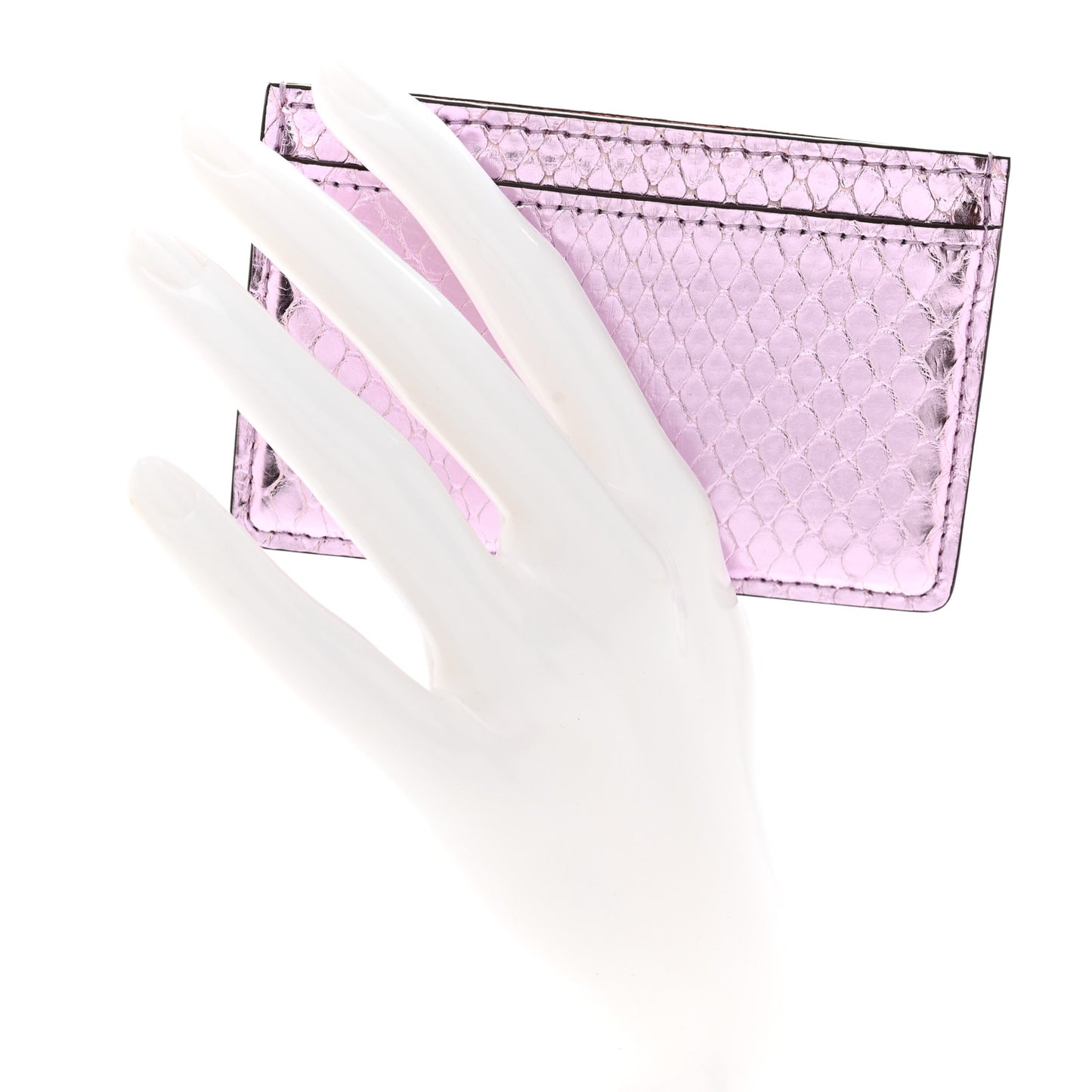 Metallic Snakeskin Card Holder Pink